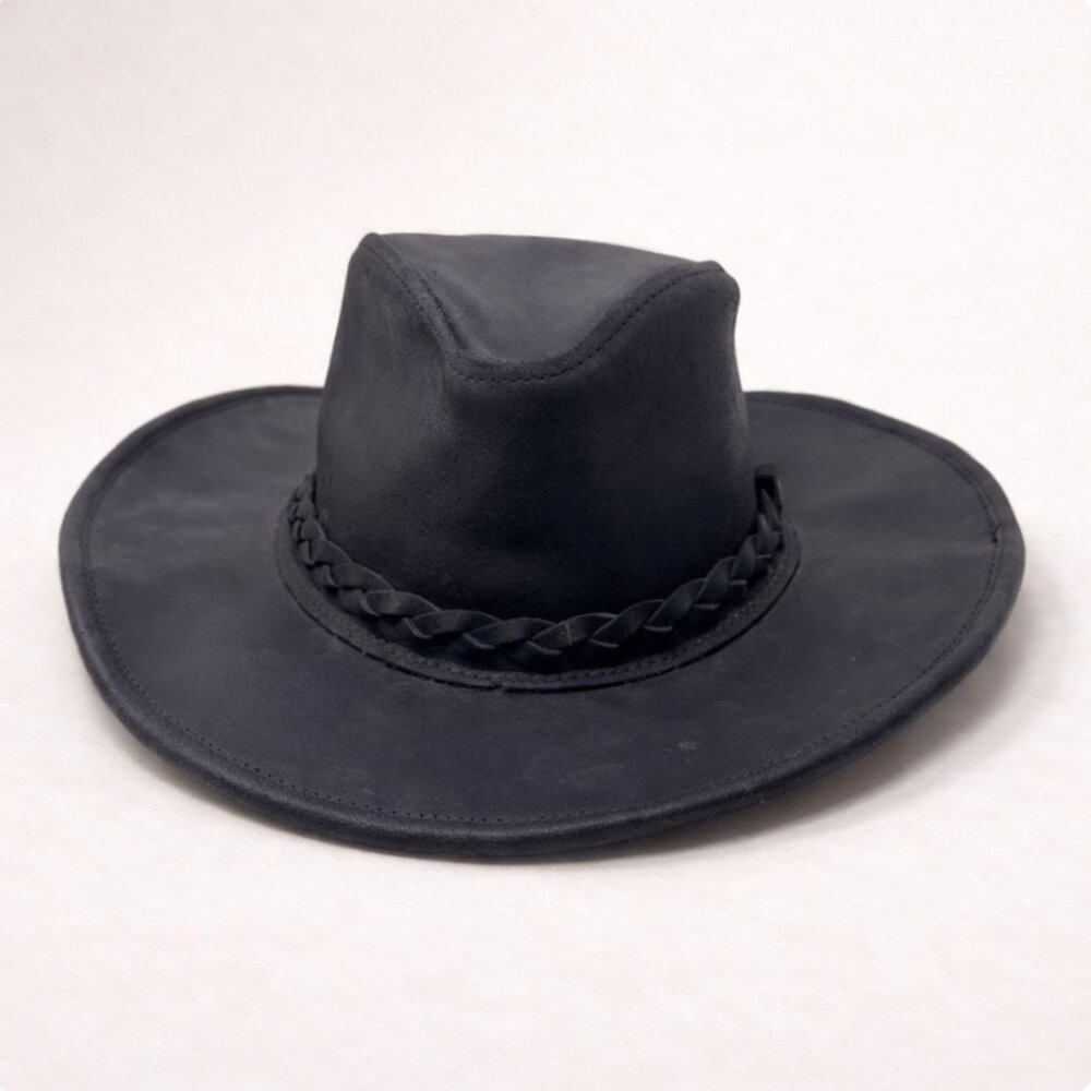 Vintage Dollywood Leather Western Hat |‎ Black Cowboy Hat | Braided Band